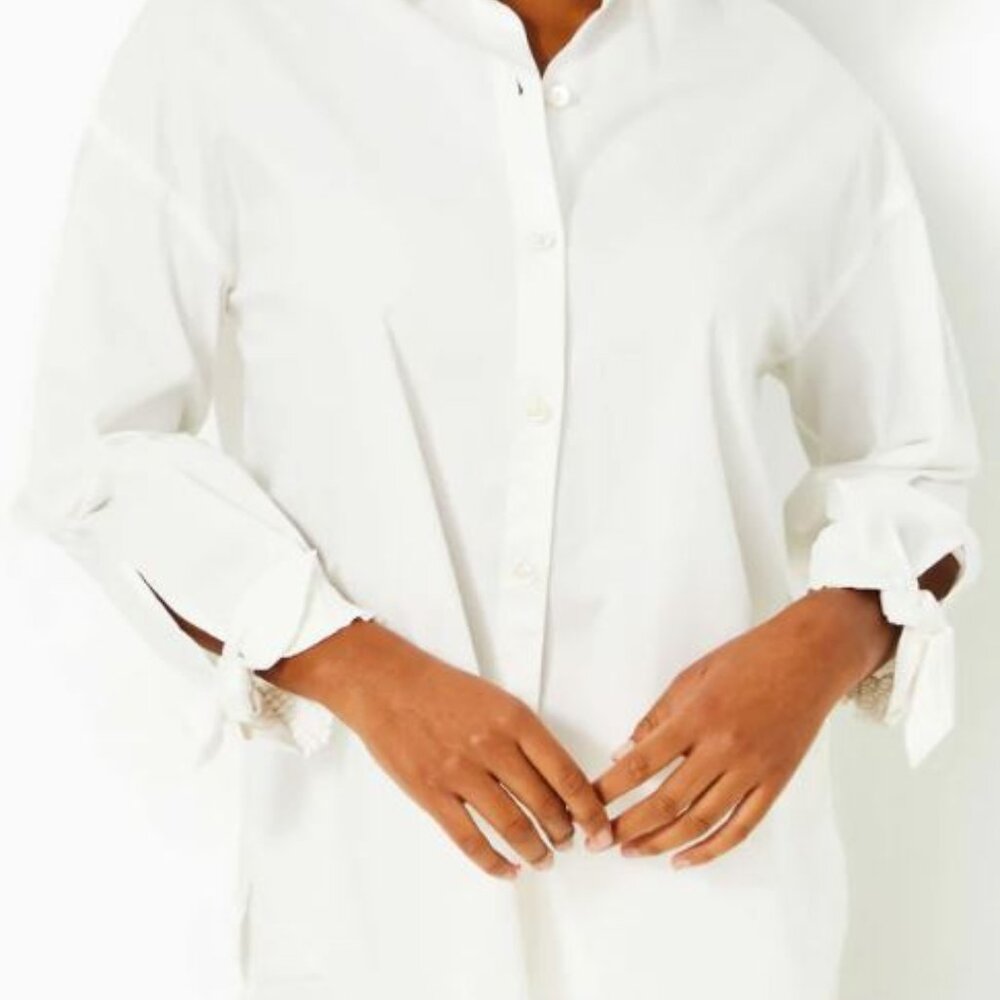 Lilly Pulitzer Lesia Relaxed Button Down Shirt Resort White Size Medium NWT